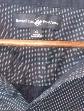 Beverly Hills Polo Club XL Speckled Black Button White Dots Shirt Preppy Office